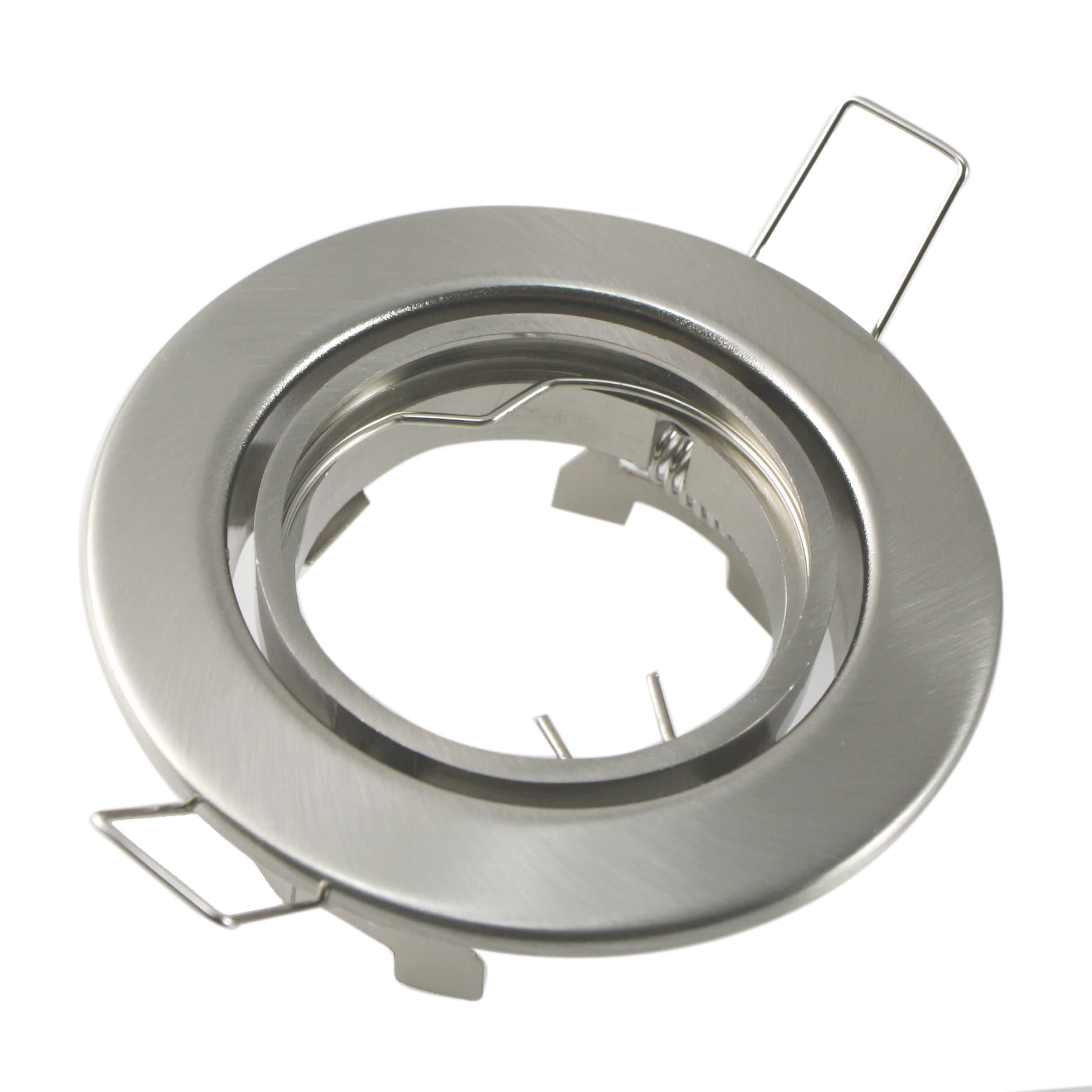 10 x metal recessed socket mounting ring, recessed spotlight, down-light ceiling spotlights, brushed silver, swivel, with 12V and 230V socket