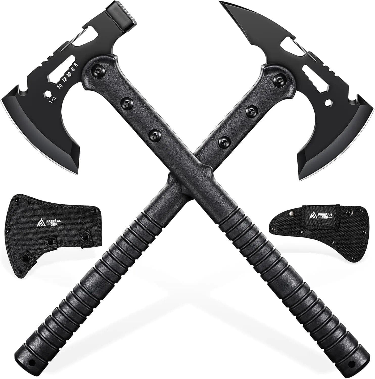 Freelander Tactical Axe 2 Pack, Sharp Tomahawk with Sheath, Portable Tomahawk with Clip and Bottle Opener, Durable Survival Hatchet for Emergency, Hiking and Camping, for Men Women