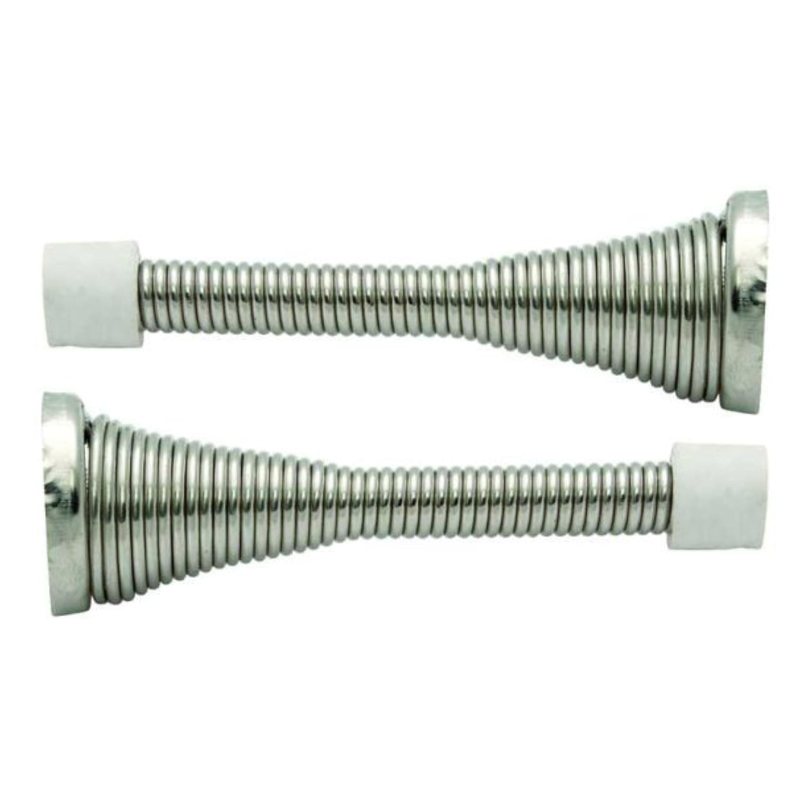 IRONZONE 2 Pack of Spring Door Stops with Rubber Tip 84mm - Nickel Plated