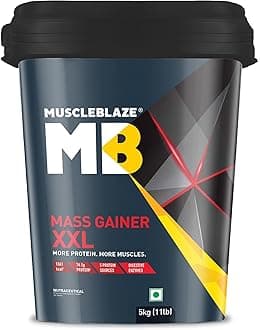 MuscleBlaze Mass Gainer XXL Powder, Chocolate (50 Servings, 5kg / 11lbs) | 18g Protein, 70g Carbs Per Scoop | With Complex Carbs, High Protein & Digestive Enzymes
