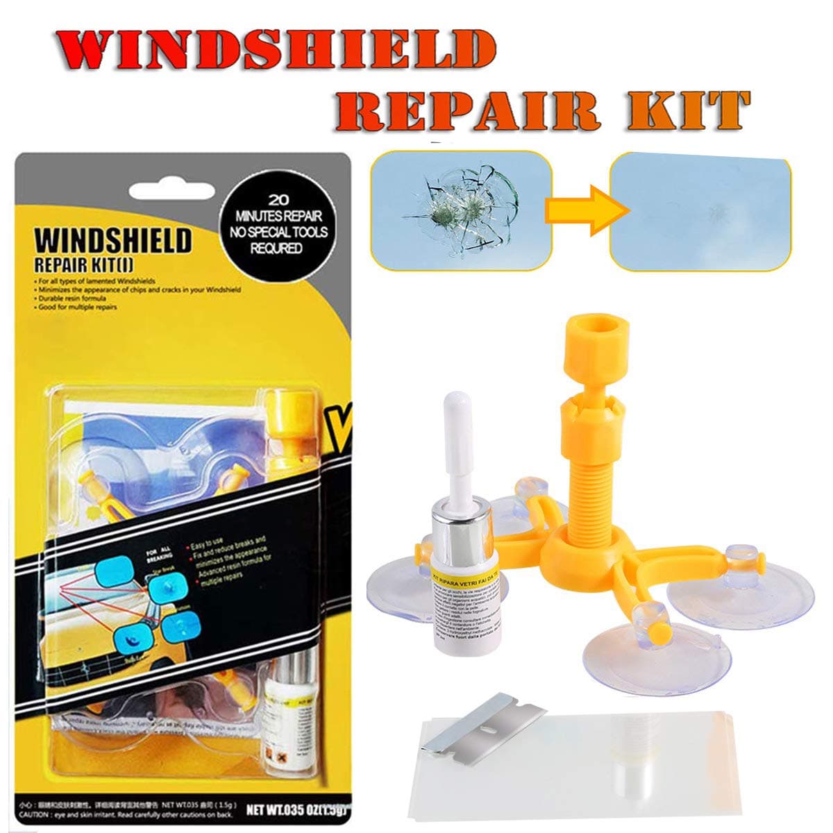 ALONG Windshield Repair Kit - Windshield Crack Repair Kit with Windshield Repair for Car Windshield Repair Kit & Glass Chips and Cracks