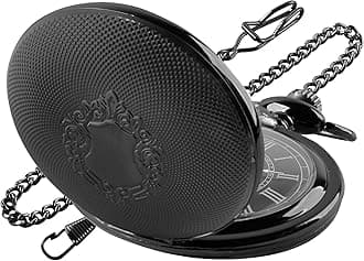 RealpooClassic Quartz Pocket Watch for Men,Roman Numeral Dial Non-Mechanical Movement Pocket Watch with Chain