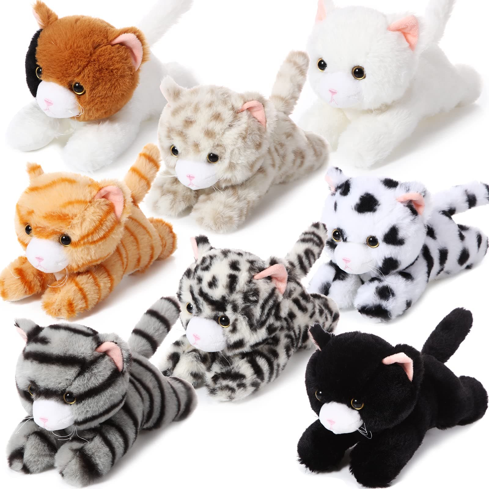 Libima 8 Pcs Cat Stuffed Animals Bulk 8 Inch Plush Kittens Cat Valentine's Day Party Favors Carnival Awards Birthday Party Gifts Cute Assorted Pet Toys Decoration(Lying)