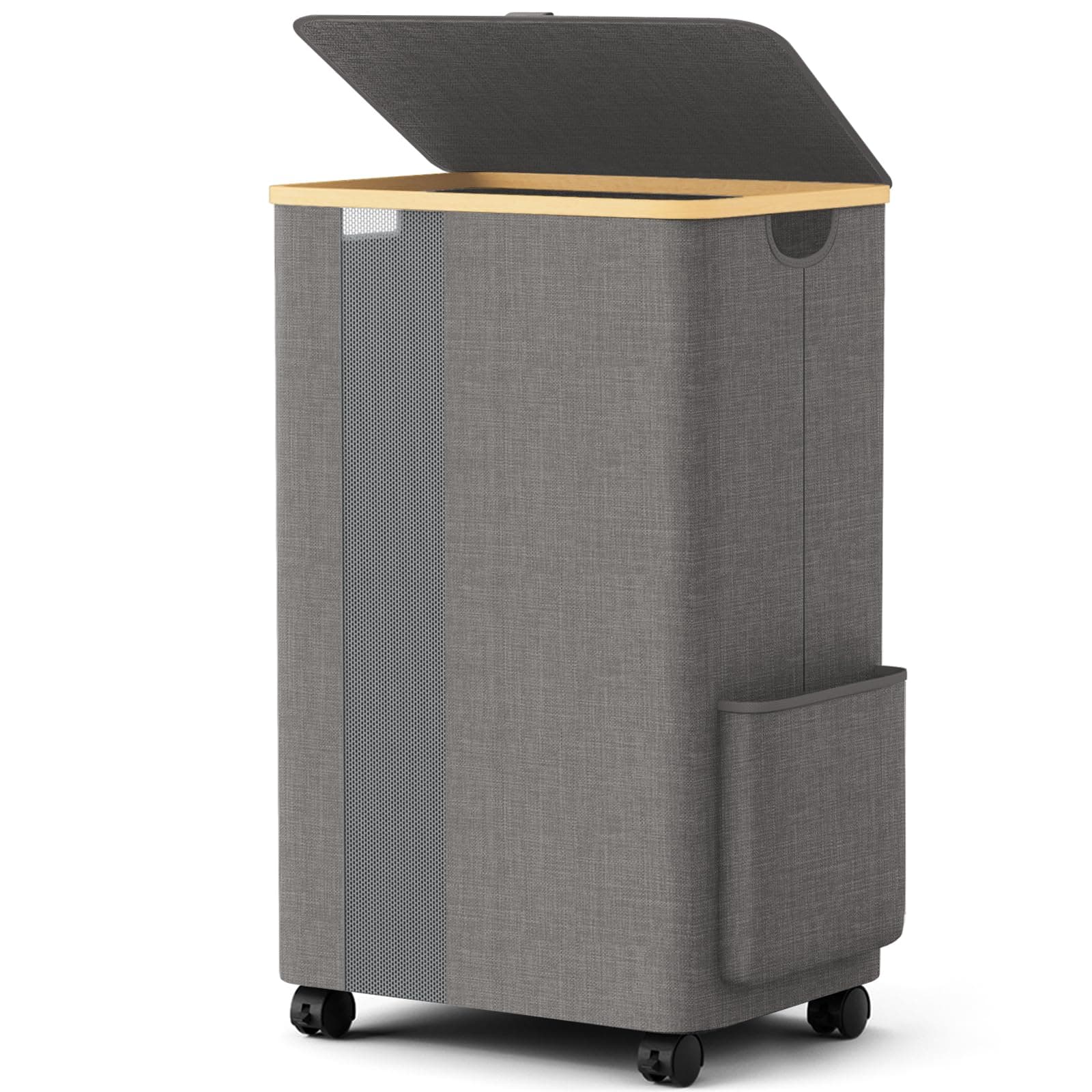 BlissTotes Laundry Basket Laundry Hamper with Lid, Collapsible Laundry Hampers, Laundry Bin, Clothes Hamper Basket with Internal Support & Wheels & Handles for Bathroom, Bedroom (100L, Khaki)