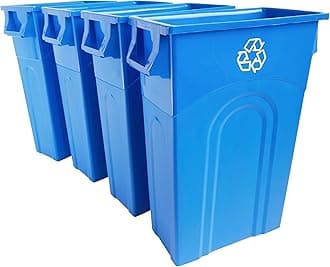 United Solutions Highboy Container, 23 Gallon Pack of 4 Space Saving Profile & Easy Bag Removal for Indoor or Outdoor use, 4 Pack, Recycle-Blue