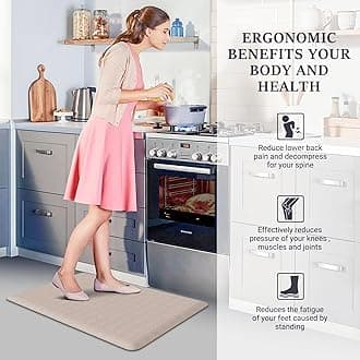 HappyTrends Kitchen Runner Rugs Anti-Fatigue mats,17.3"x 28",Non Slip Waterproof Ergonomic Comfort Mat for Kitchen, Floor Home, Office, Sink, Laundry,Khaki