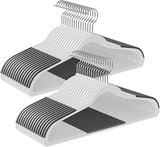 SONGMICS Clothes Hangers, Pack of 30 Plastic Coat Hangers, Space-Saving, White and Dark Gray UCRP050W03