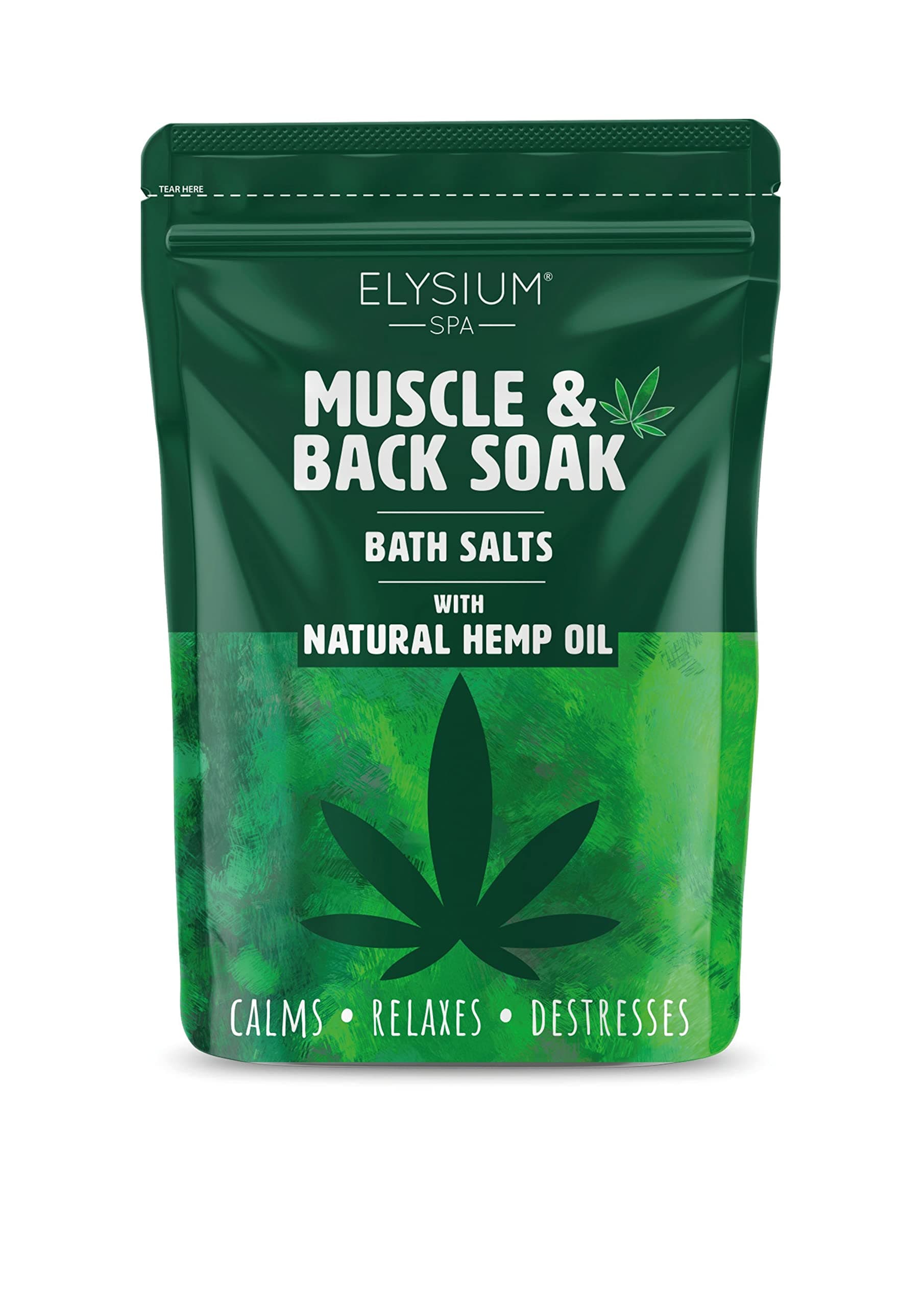 450g Elysium Spa Epsom Salts - Muscle & Back Soak Bath Salts with Hemp Oil - Natural Magnesium Sulphate for Relaxing Muscle Aches