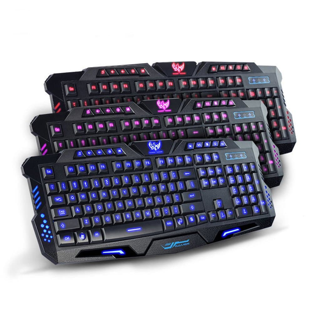 Cool Multimedia 3 colors LED Illuminated Backlight USB Wired Gaming Keyboard PC