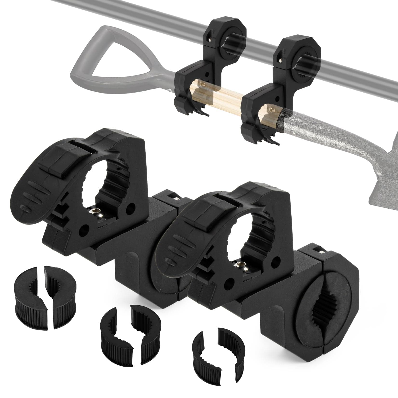 Quick-Release Rubber Clamps Mount Shovel Axe Holder Mount for 1-1/7'' to 1-3/7'' Diameter Tools with Roll Bar Clamp Mounts Bar Mounting Bracket for 1" 1.5" 1.75" Bull Bars Roof Racks Roll Cages