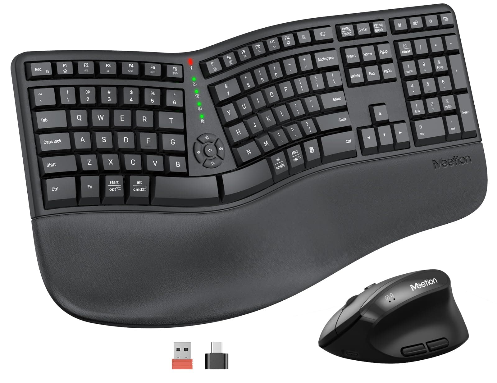 MEETION Ergonomic Keyboard and Mouse, Wireless Keyboard with Vertical Mouse, Split Curved Keyboard with Wrist Rest, Natural Typing USB Receiver Rechargeable Full Size, Windows/Mac/PC/Laptop, Large