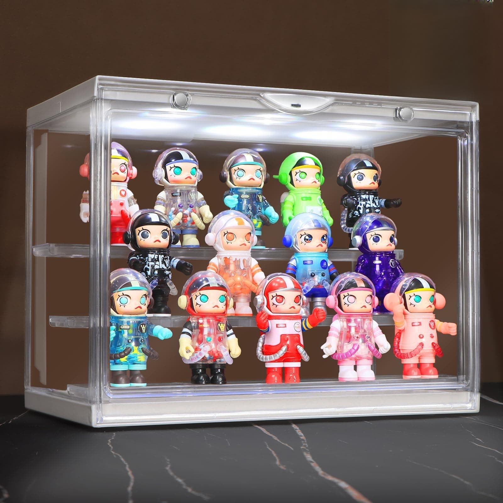 Clear Acrylic Display Case with LED Light – 3-Tier Dustproof Showcase for Action Figures & Collectibles, 11.8"x6.7"x9" Organizer Stand
