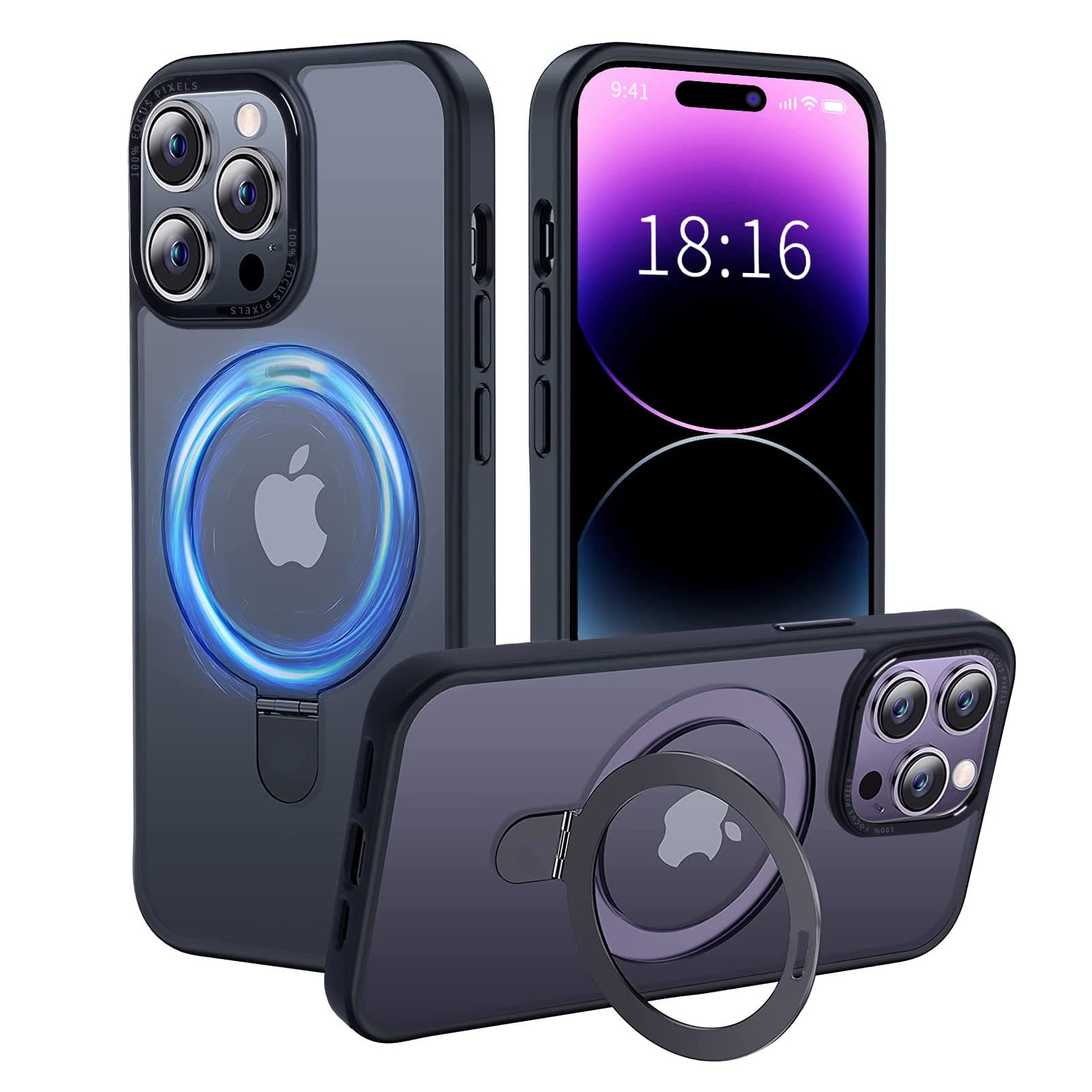 for iPhone 14 Pro Max Case with Magnetic Invisible Stand Cover Shockproof and Anti-Yellow Slim Thin Translucent Matte Protective Magsafe Case for Apple iPhone 14 Pro Max 6.7 inch - Black