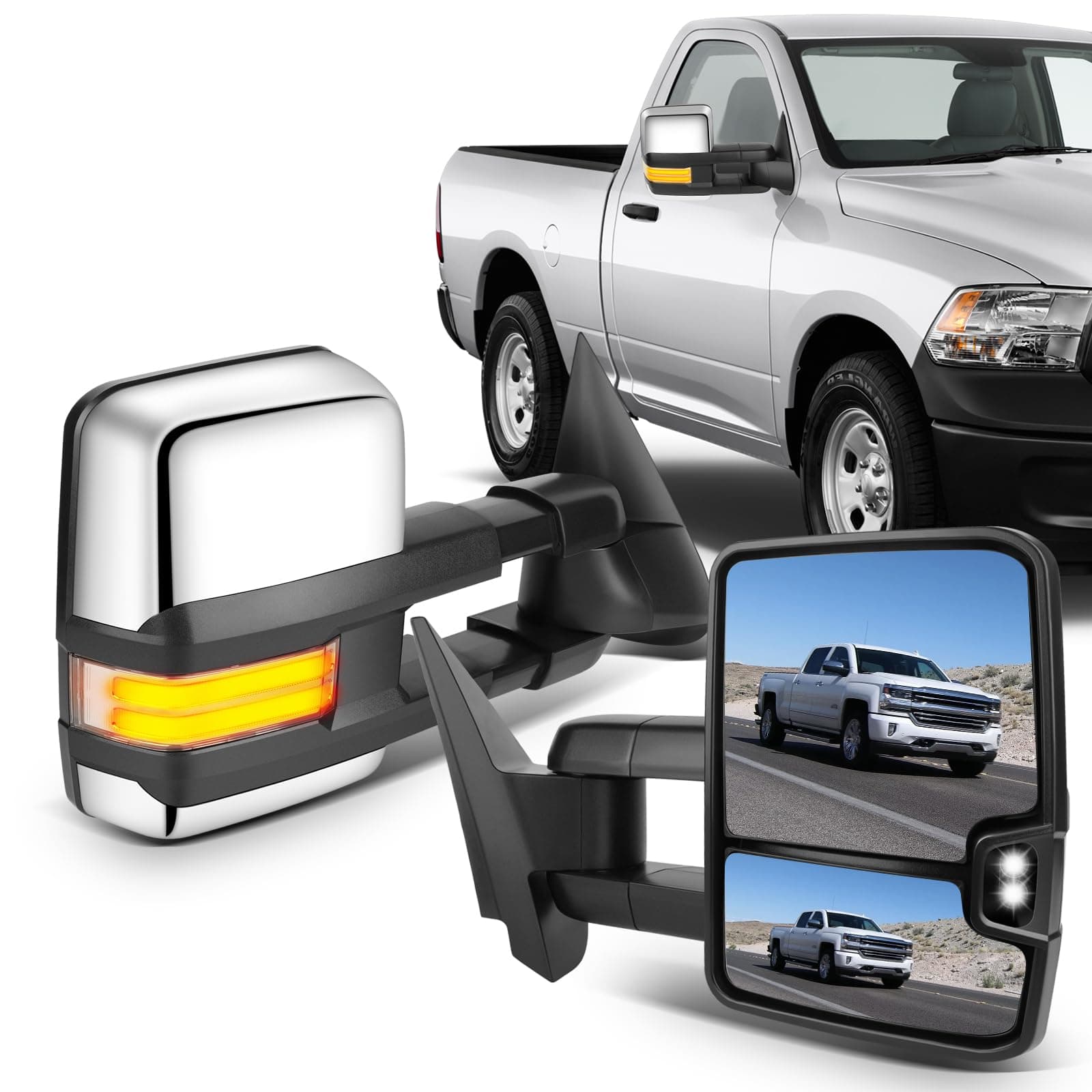 ECCPP Towing Mirrors Fit For 2003-2006 For Chevy Silverado For GMC Sierra A Pair Of With Dynamic Running Light Arrow Signal Width Reversing Lights Power Operation Heated