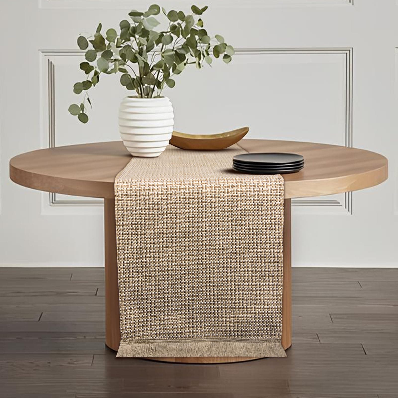 yubooCoffee Table Runner Short, Brown Boho Braided Table Runner Farmhouse Style, Dresser Runner Scarf for Coffee Table,Nightstand, End Table, Bohemian Rustic Table Decor, 48 Inches Long