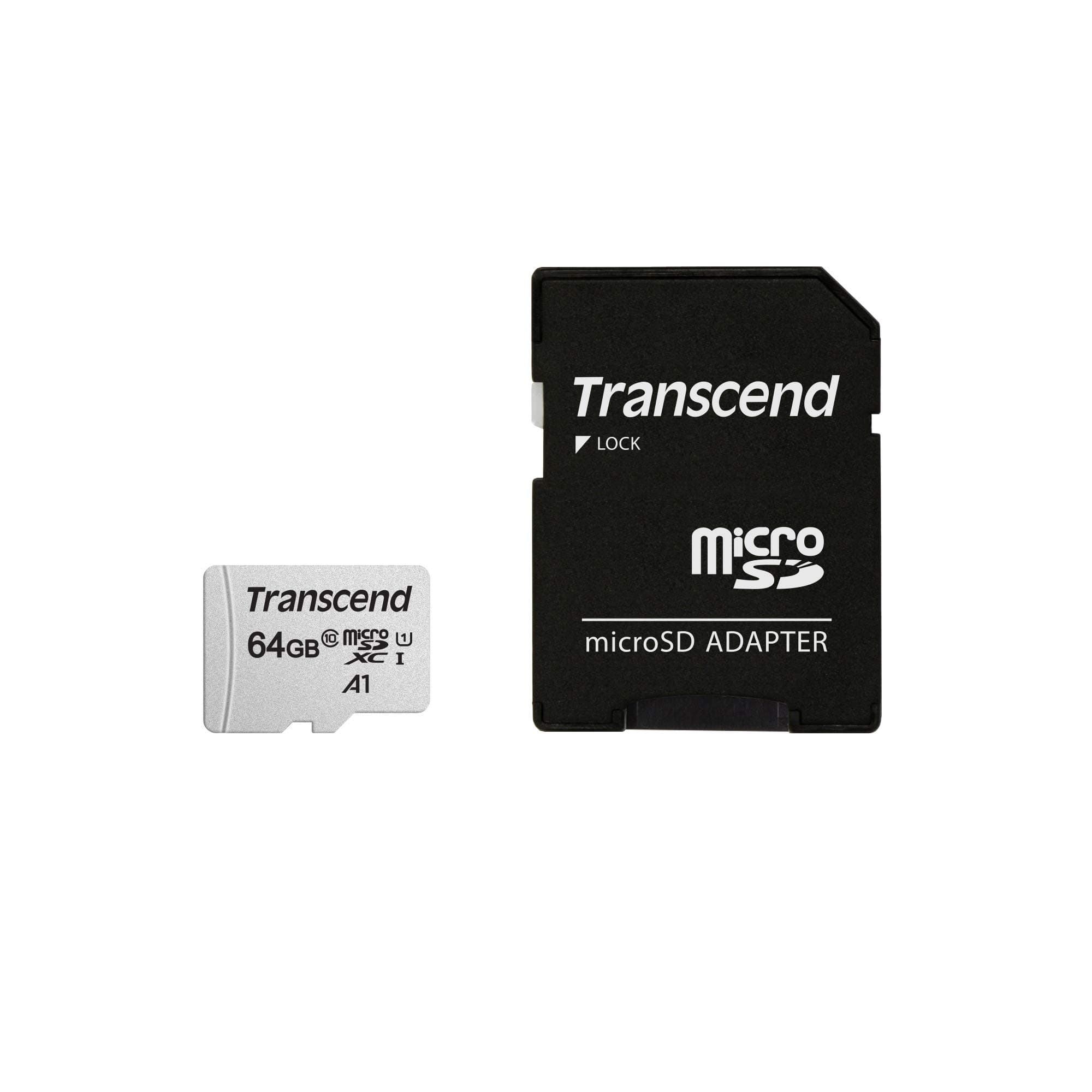Transcend USD300 64GB microSDXC Micro SD Card A1 UHS-I U1 C10, Up to 100MB/s, Full HD Video Memory Card with Adapter for Nintendo Switch/Steam Deck/ROG Ally/MSI Claw/GoPro/DJI/Insta360/Action Camera