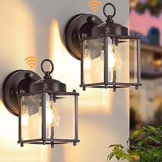 Dusk to Dawn Sensor Outdoor Wall Sconce, Exterior Waterproof Porch Wall Mount Lantern, Dark Chocolate Front Door Lights with Glass, 2 Pack