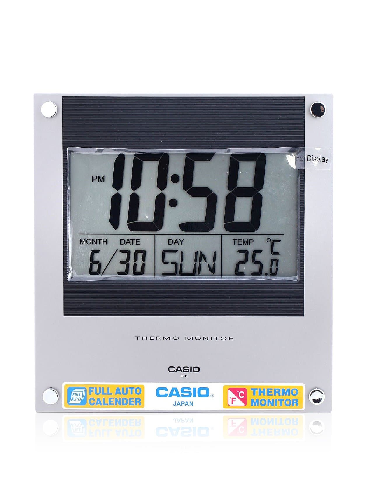 Id-11-1 Digital Auto Calendar Thermo Hygrometer Wall and Desk Clock with Indoor Temperature Silver Blue Battery Included
