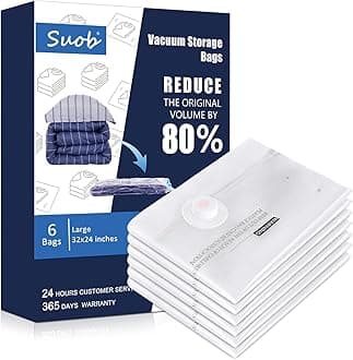 Suob Vacuum Storage Bags - Eco-Friendly Compression Bags for Space Saving, Ideal for Bedding, Pillows, Clothes and Blankets - 6 Pack Large Vacuum Seal Bags for Home Organization and Storage