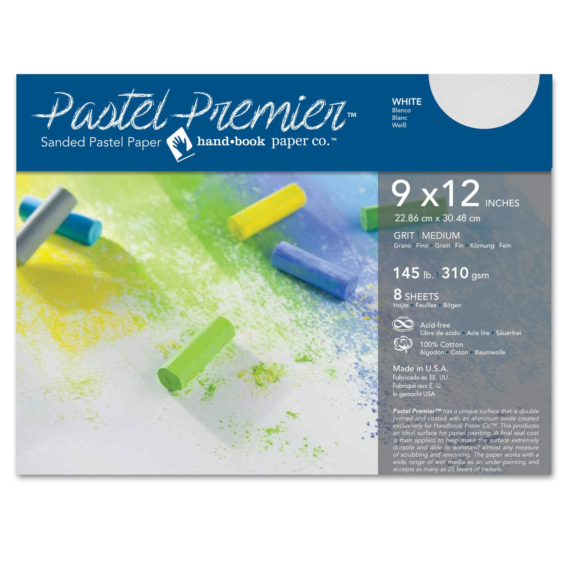 Speedball Premier Sanded Pastel Paper, 9 x 12, White Medium Grit (511028)