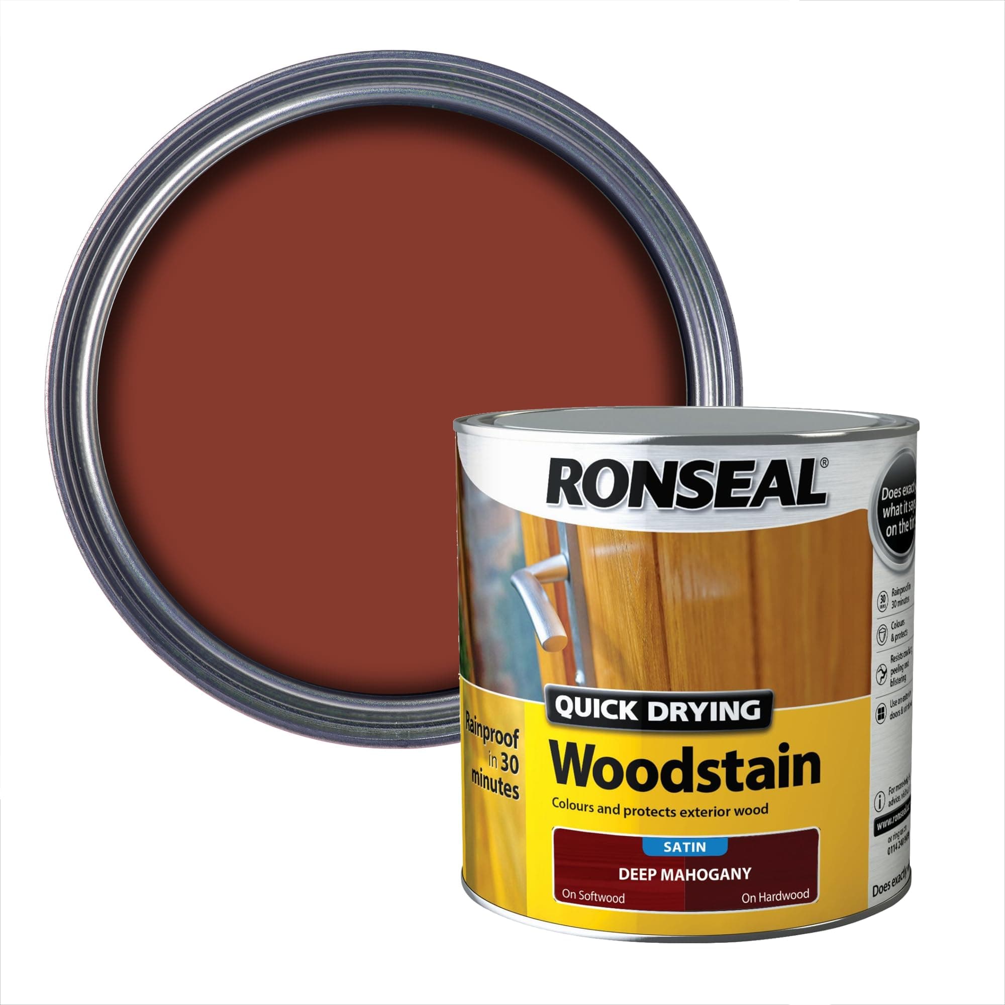 Ronseal Quick Drying Woodstain Deep Mahogany Satin 2.5L