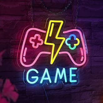 YALLOVE Gamer Neon Sign, Gamepad Shaped Neon Sign with Thunderbolt for Wall Decor, Room Decor, Dimmable USB Powered Neon Gamer Gifts for Men, Teens, Boys, Kids （14 X 12.5 inches）