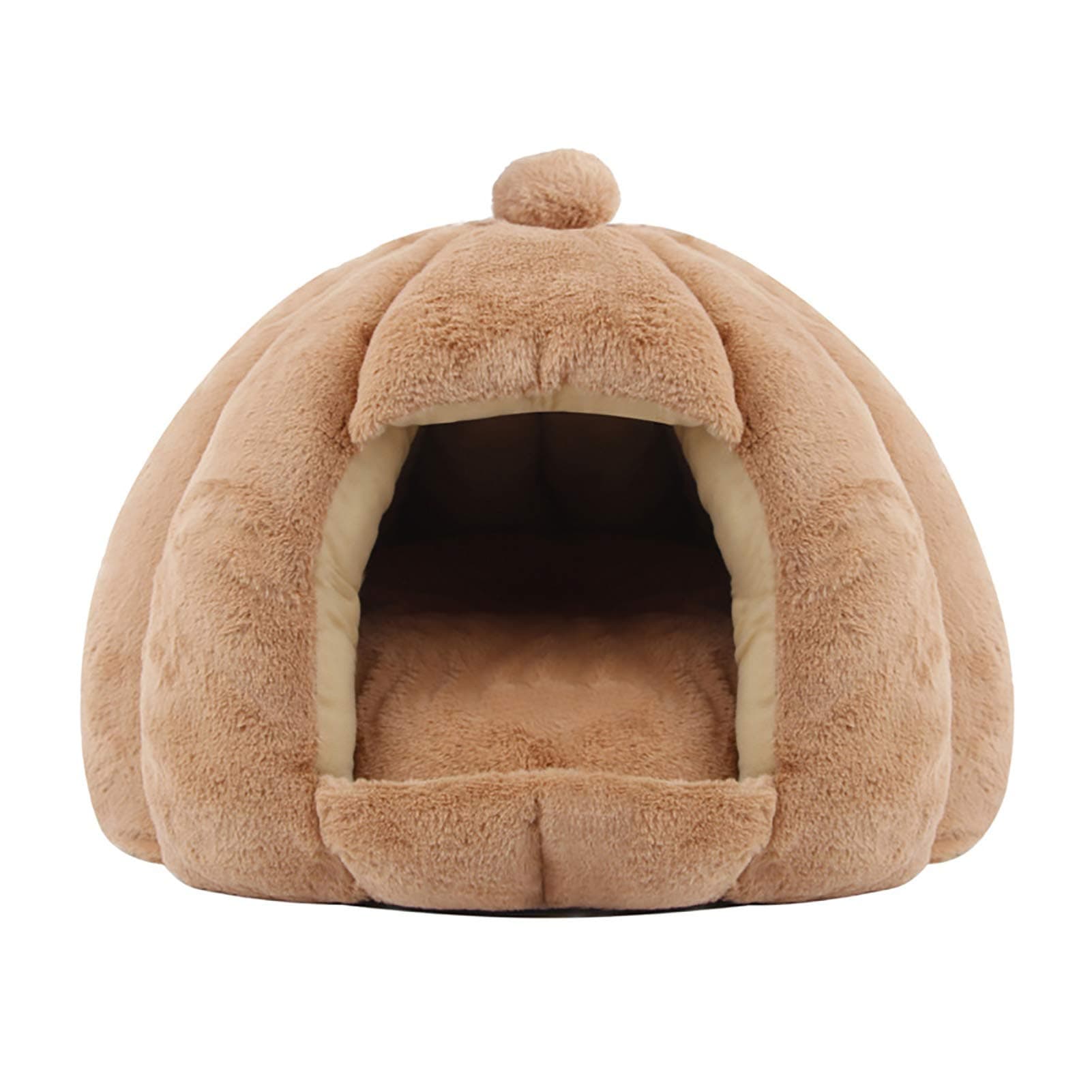 YATT Cat Cave, Semi-closed Soft Comfortable Non-slip Bite-resistant Removable Washable Inner Pad Brown Plush Cat House Cat Bed