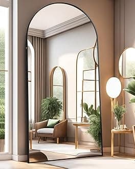 Full Length Mirror with Stand, 38"x77" Floor Mirror Freestanding, Arched Oversized Mirror, Wall Mounted for Bedroom(Black)