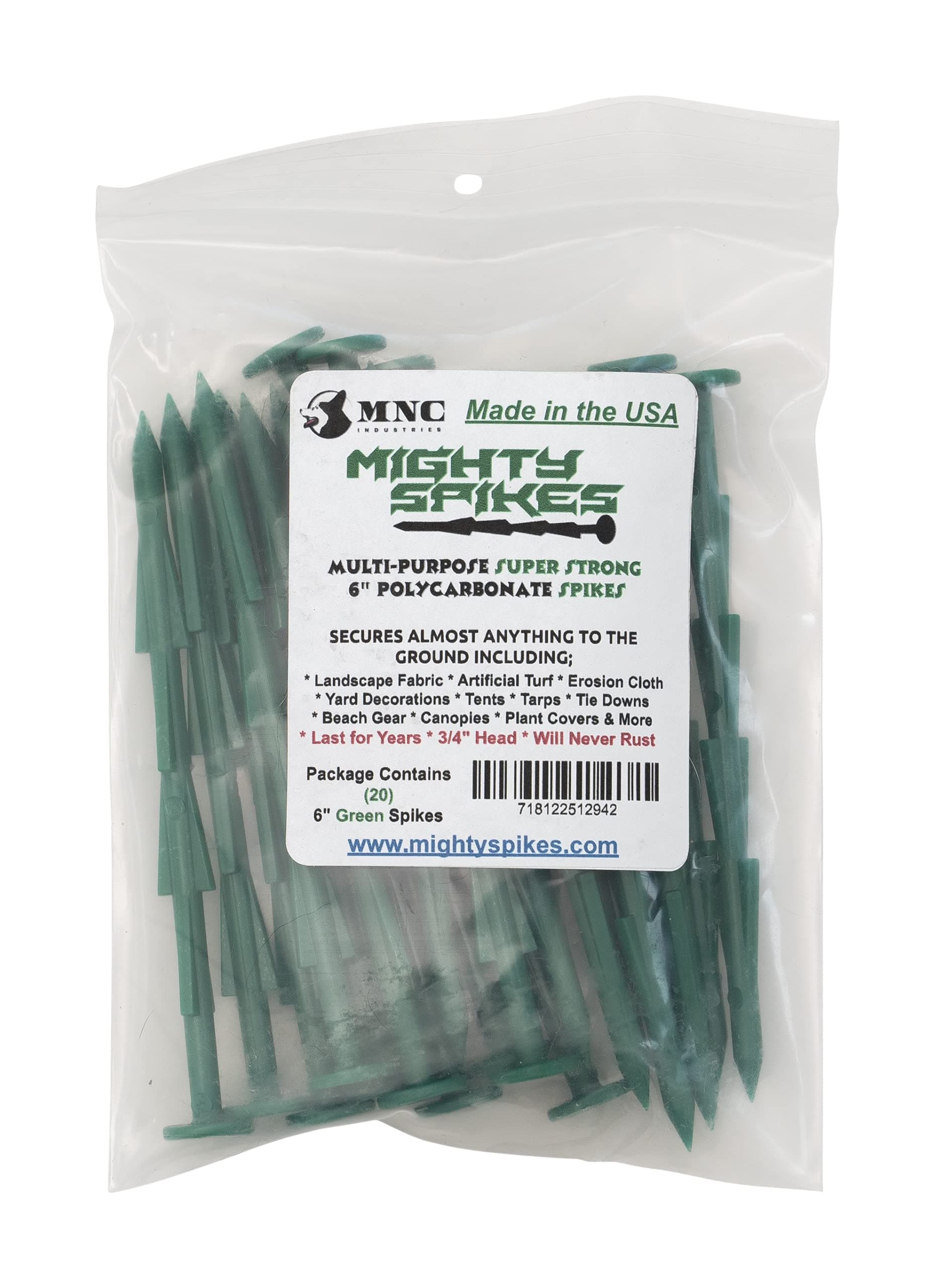Garden Stakes 20-Pack Green – 6" Super Strong, Rust & Break Resistant – Made in USA, Patented Design for Landscaping, Turf, Tarps, Tents & Camping – Reusable & Eco-Friendly