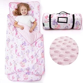 ACRABROS Toddler Nap Mat with Pillow and Blanket, Extra Large Rolled Napping Mats,Slumber Bags for Boys Girls,Kids Sleeping Bag for Daycare, Preschool Travel Camping,Mermaid