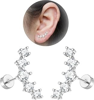 - 20G Cartilage Earrings for Women 14K Gold Stainless Steel Flat Back Cartilage Stud Earrings for Sensitive Ear Leaf Opal CZ Handmade Helix Conch Piercing Jewelry