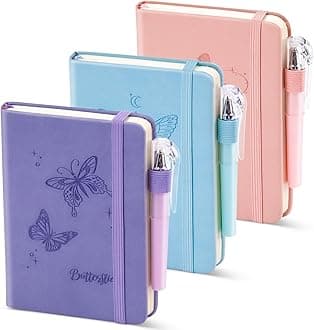 Small Notebook College Ruled, 3 Pack (3 color) 3.7x5.7 in Pocket Notebook A6 Butterfly Journaling Notebooks Mini Hardcover Lined Note Pads with Pens for Work Business Travel and Office Supplies