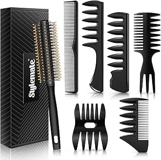 Hair Styling Combs and Brush Set for Men, Quiff Roller Brush for Adding Volume, Mens Styling Combs for Quiff, Pompadour, Slick Back, Fauxhawk, Undercut