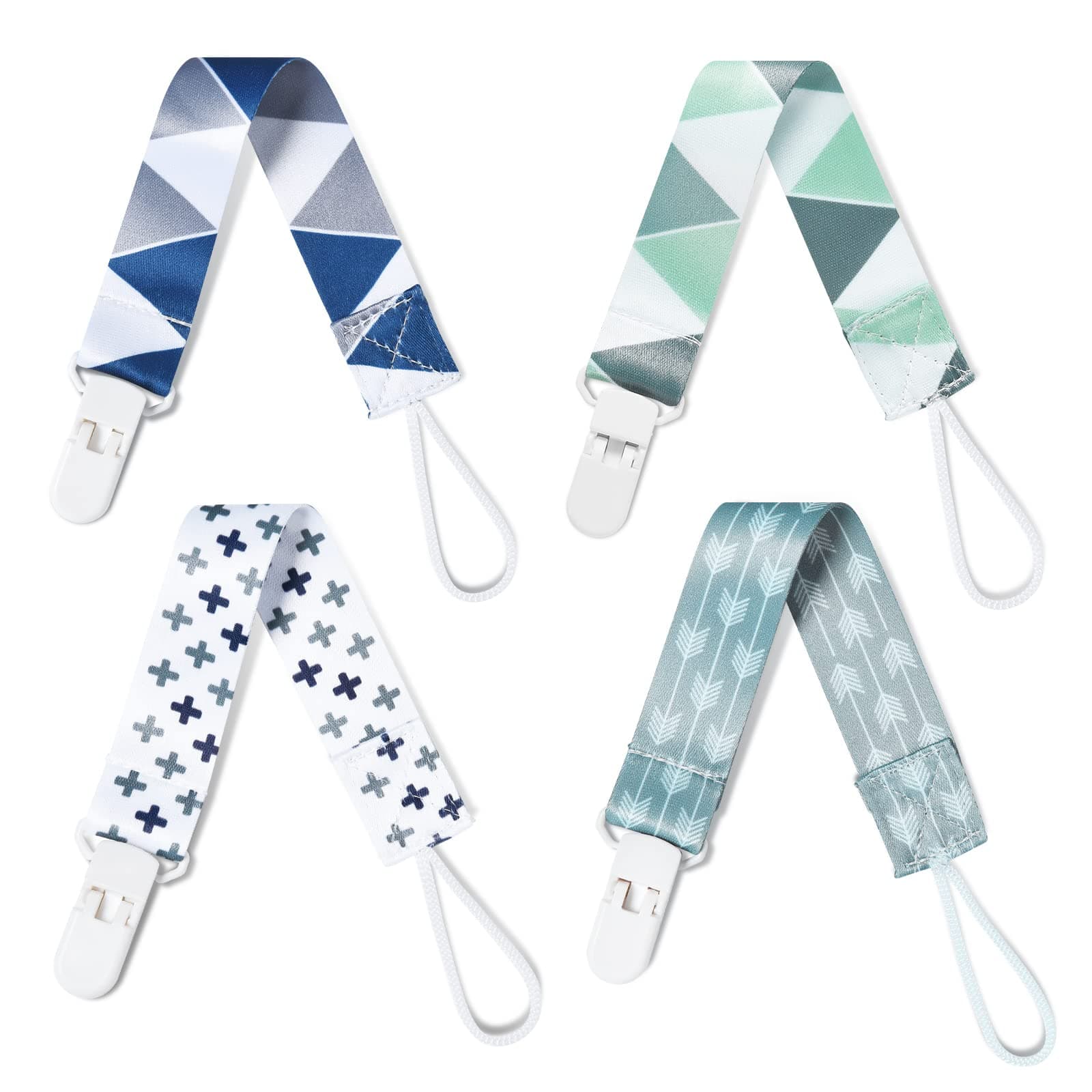 Pacifier Clips for Baby, 4 Pack BPA Free Pacifiers Holders Leashes for Teether Toy or Soothie, Fits All Pacifiers Baby Teething Toys(Plastic cilp) (C)