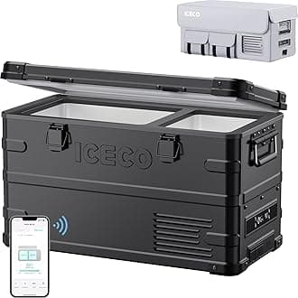 ICECOAPL35 Portable Fridge Freezer with Cover, Dual Zone 12V Car Refrigerator, 37 Quart Light Duty Aluminum Cooler, -4℉~68℉, 12/24V DC, 100-240V AC,for RV, Boat, Truck, SUV, RV