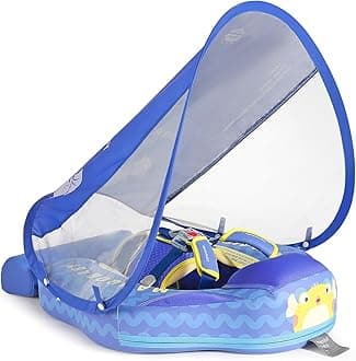 Mambobaby Float with Canopy Size Improved Non Inflatable Infant Baby Pool Float Smart Mambo Float Swim Trainer Add Tail Swim Float Mambo Float Solid Air Free Water Waist Swimming Ring