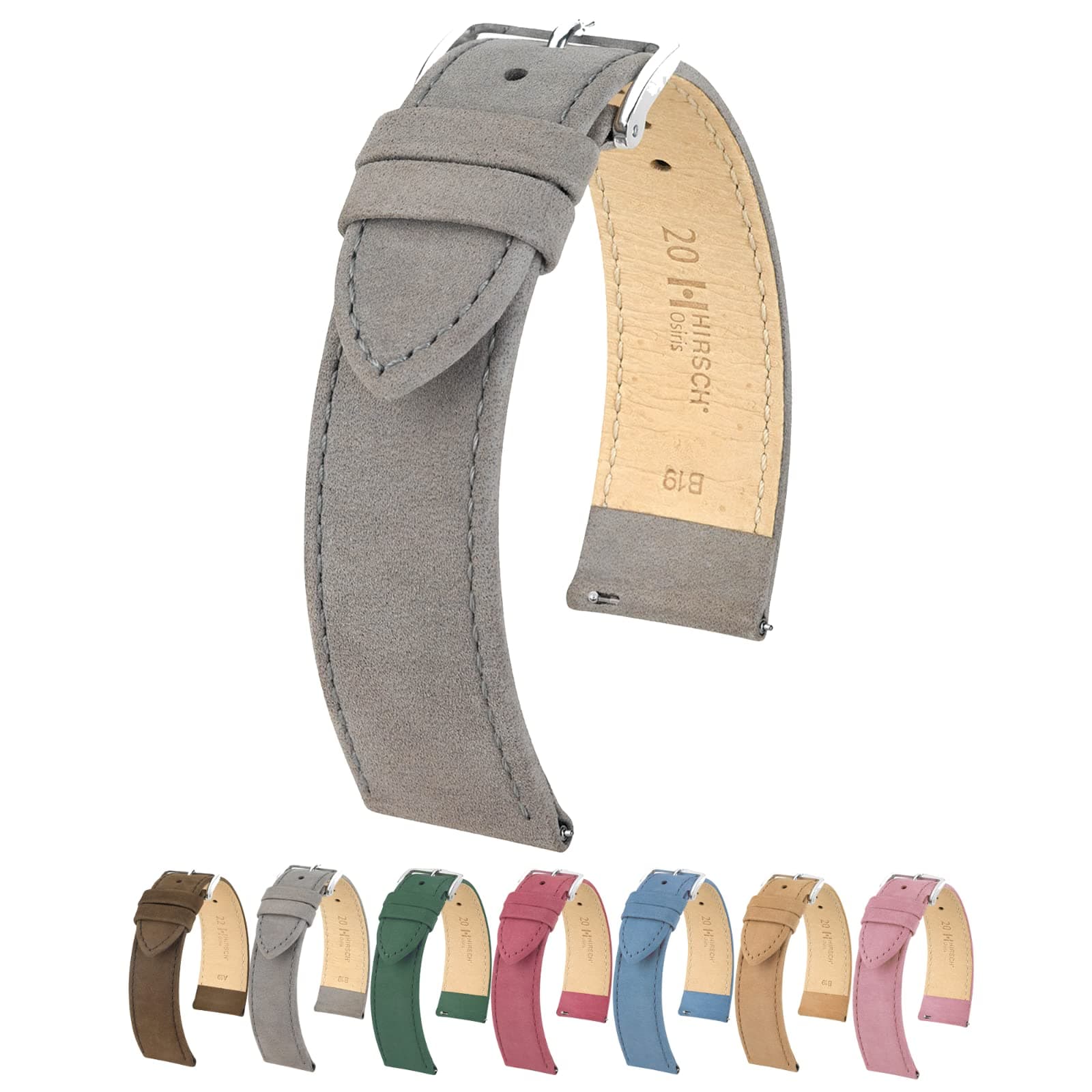 HIRSCH HHirsch Osiris Nubuck Leather Watch Strap - Smooth & Flat Design - 14mm, 16mm, 18mm, 20mm, 22mm - Blue, Green, Beige, Brown, Grey, Burgundy, Rose - Quick Release Watch Band