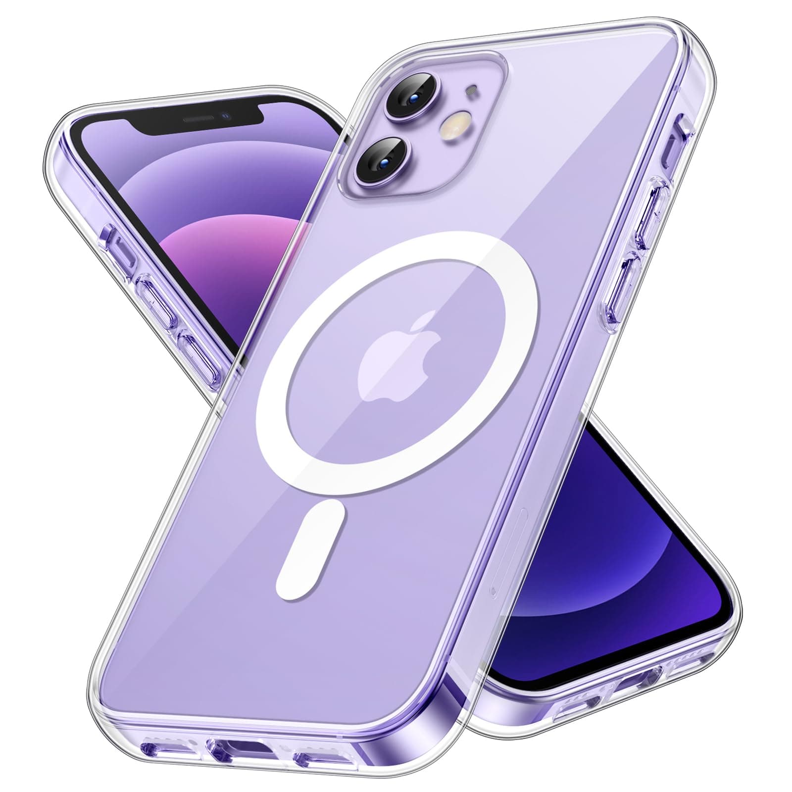 JEDirect iPhone 12/12 Pro Magnetic Case for 6.1" MagSafe Wireless Charging Shock Absorption Bumper Cover Anti-Scratch Transparent Back (Clear)