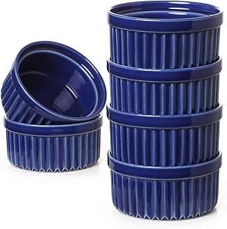 LE TAUCI8 Oz Ramekins, Creme Brulee Dishes, Porcelain Ramekin Set for Souffle, Dipping Sauces, Pudding, Set of 6, True Blue