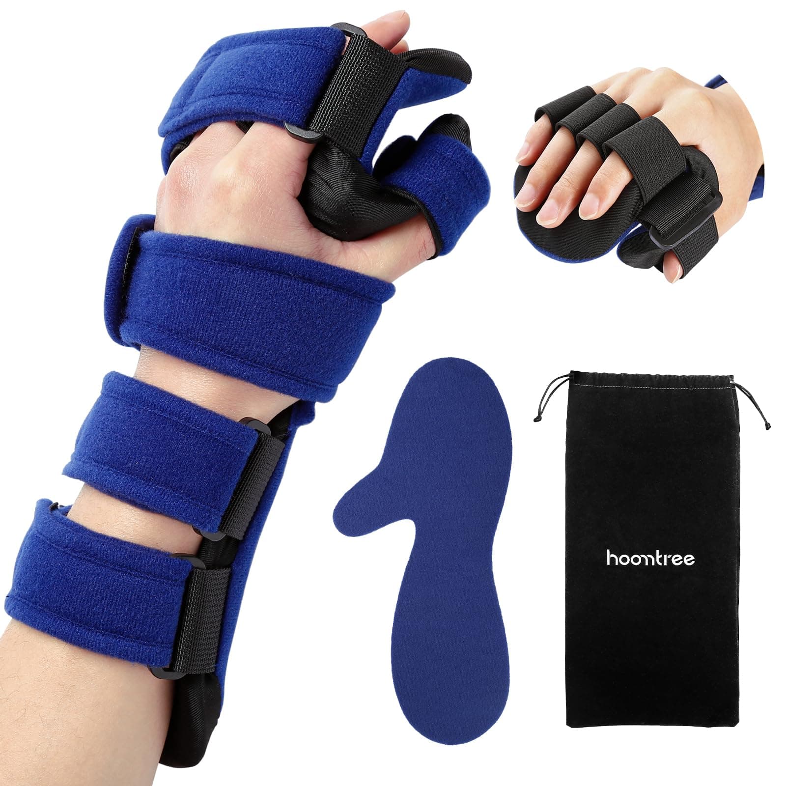 Stroke Resting Hand Splint Right&Left Resting Hand Splint with Finger Separator Functional Night Immobilizer Wrist Finger Brace for Carpel Tunnel Pain,Sprain Fracture,Tendonitis (Left,Blue)