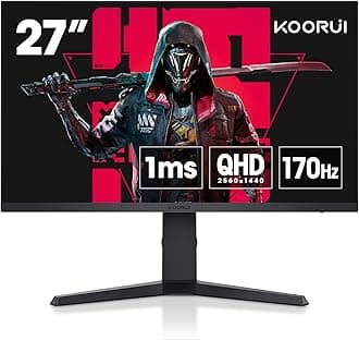 KOORUIMonitor, 27" QHD IPS Gaming Monitor, 170Hz, 1ms, HDR400, Compatibility G-Sync and FreeSync, Tilt Pivot Swivel Vertical Height Adjustable，2 HDMI 2.0 & 1 DisplayPor 1.4, 27E3Q