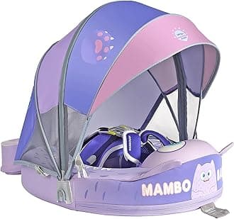 Big Buoyancy and Comfort Mambobaby Float with Canopy and Tail New Upgraded Non-Inflatable Baby Pool Float Mambo Float Swim Trainer Solid Infant Swim Float Adjustable Pearl Foam Baby Swim Ring