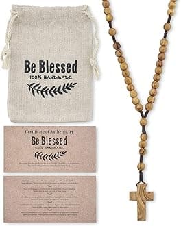 Bethlehem Certified Rosary Beads from Olive Wood - Our Father Christian Catholic Wooden Prayer Beads in Cotton Rosary Pouch and Authenticity Certificate - Men and Women