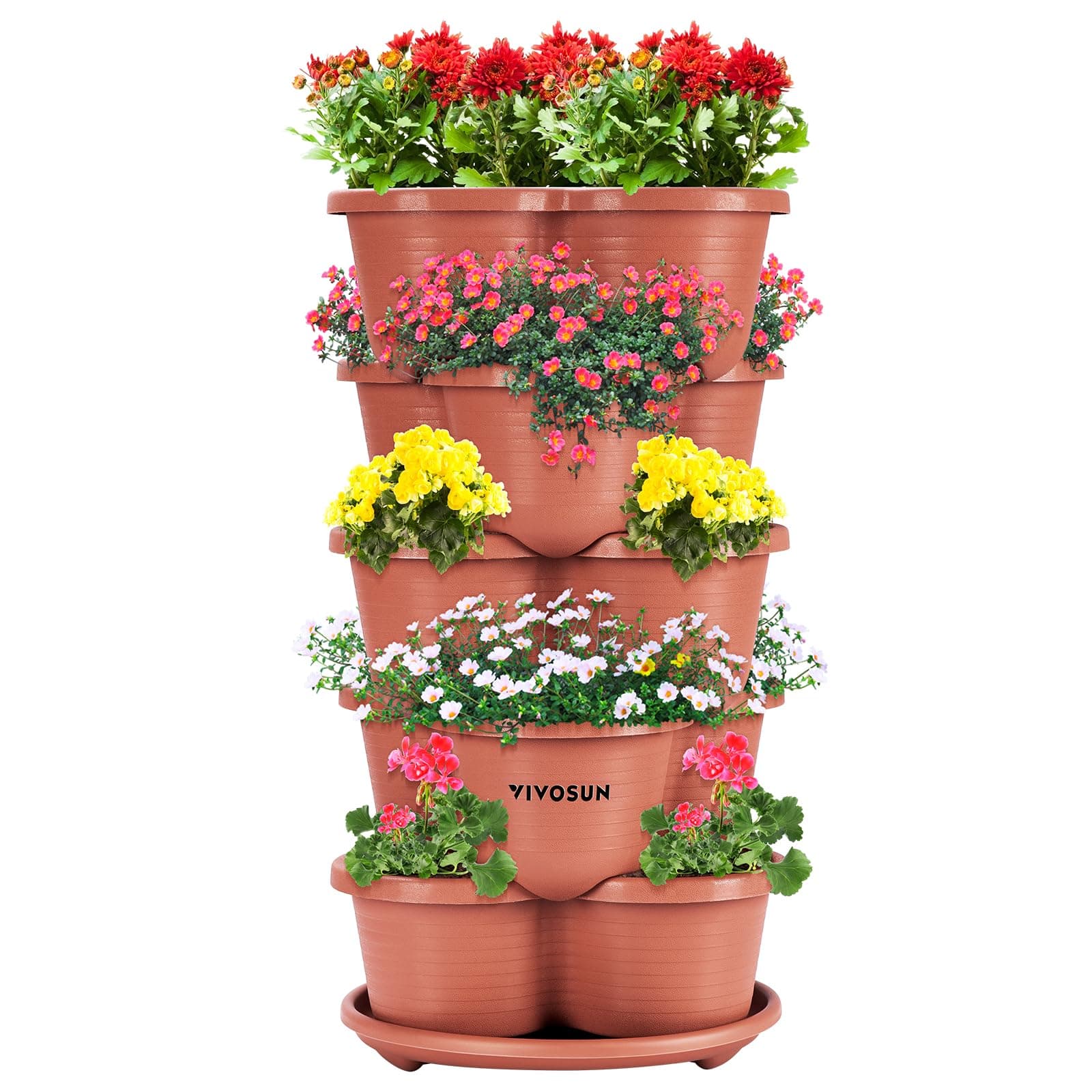 VIVOSUN 5 Tier Vertical Gardening Stackable Planter for Strawberries, Flowers, Herbs, Vegetables, Brown