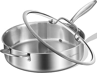 Whole Body Tri-Ply Stainless Steel 5.5 QT Sauté Pan with Lid,12 Inch Deep Frying Pan,Jumbo Cooker,Dishwasher and Oven Safe,Detachable Handle.