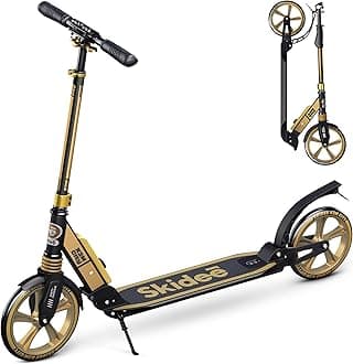 Skidee Adult & Teen Scooter Adjustable Height, Folding, Large Wheels, Lightweight, Durable, Anti-Shock Suspension, Up to 220 lbs