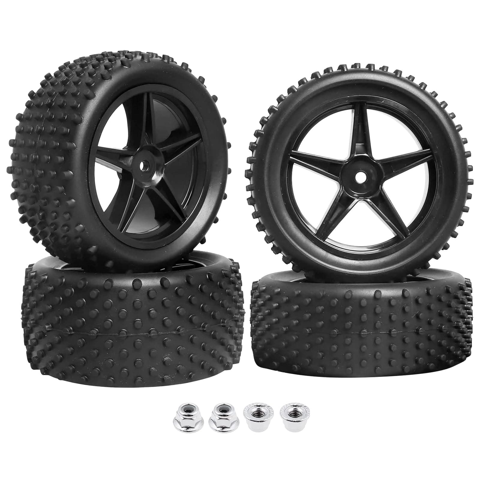 12mm Hex Wheels Tires Set 1/10 RC Buggy Front & Rear Compatible with Traxxas Bandit Vxl Wltoys 144001 Brushless Lipo Power(Non-glued)