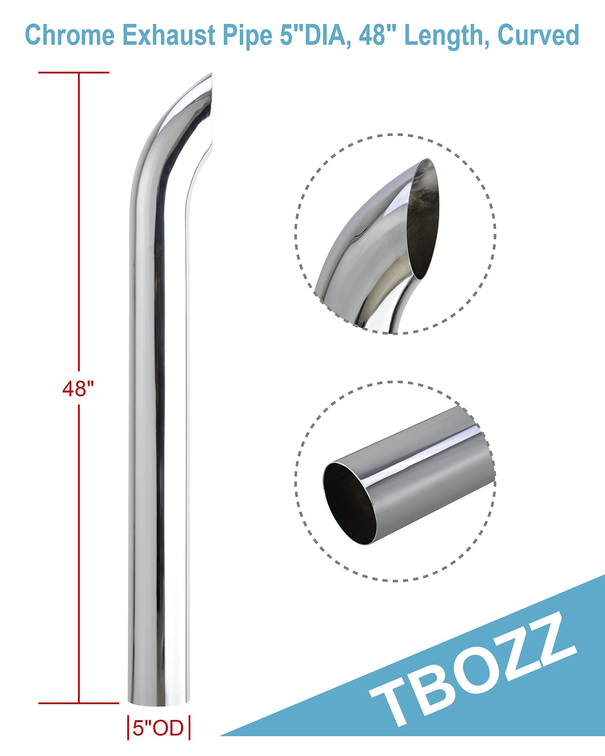 Chrome Exhaust Pipe 5"DIA, 48" Length Curved