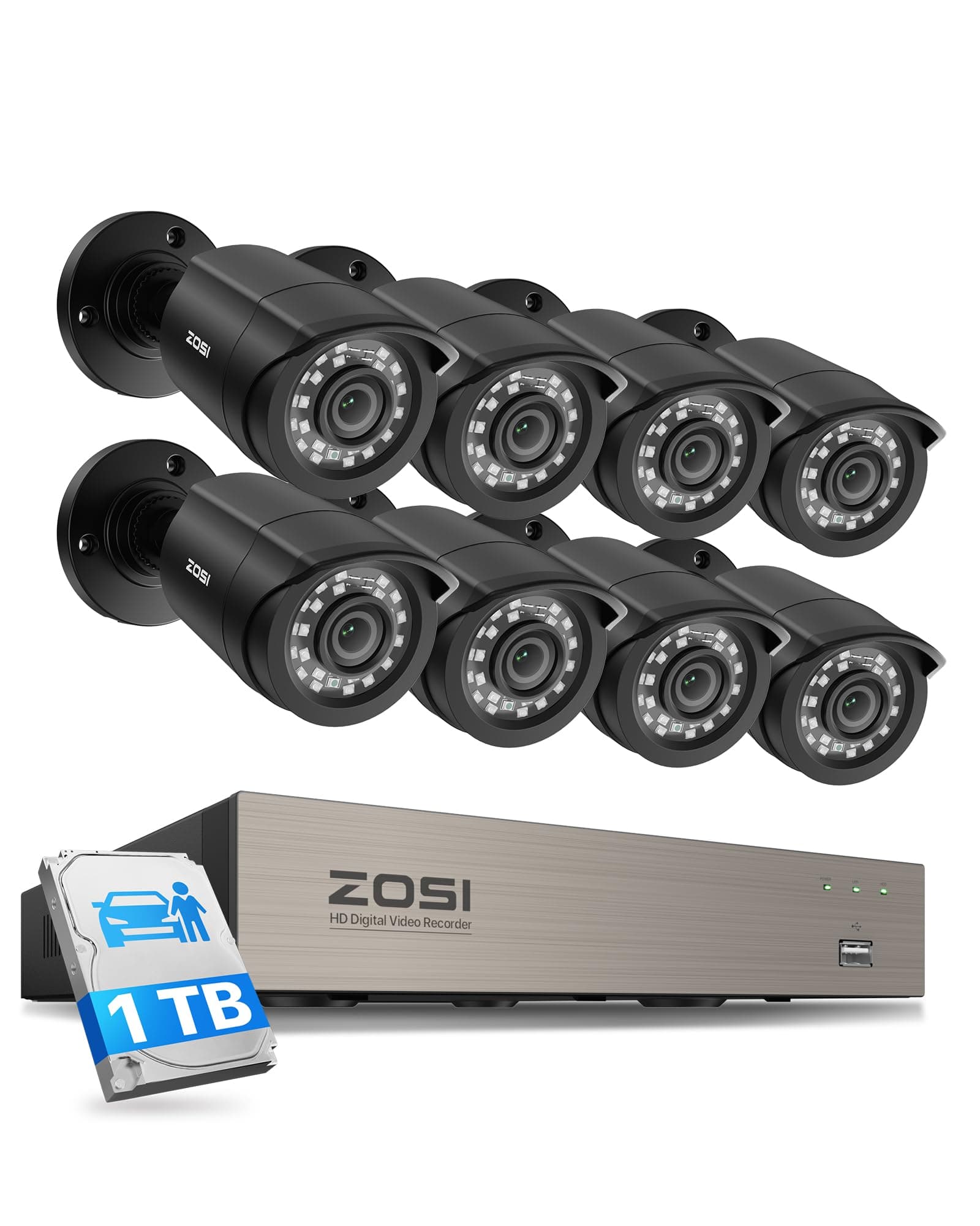 ZOSI 3K Lite 8CH Security Camera System Outdoor with 1TB Hard Drive,AI Human/...