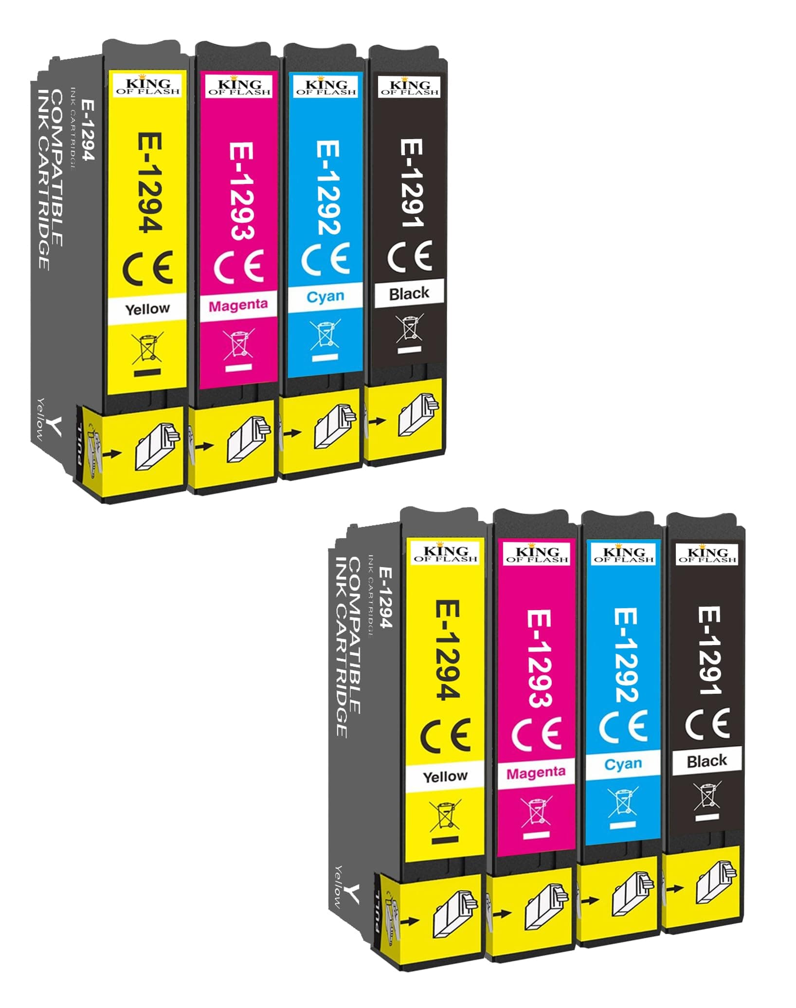 KING OF FLASH 2 Full Sets Compatible Printer Ink Cartridges For Epson T1295 - SX420W, SX425W, SX525WD, SX620FW, Office B42WD, BX305F, BX305FW, BX320, BX320FW, BX525WD, BX535WD
